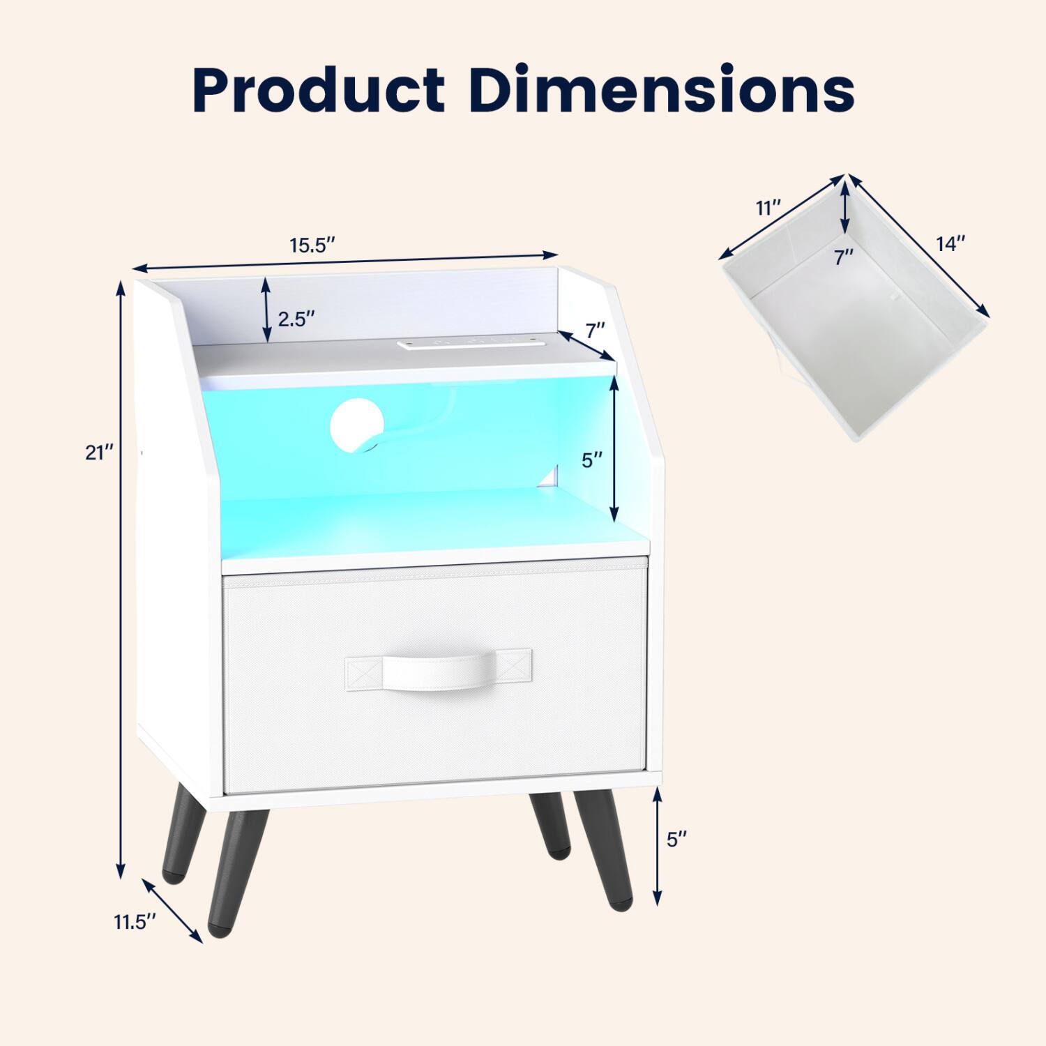 Product Dimensions
11"
15.5"
7"
14"
2.5"
7"
21"
5"
5"
11.5"