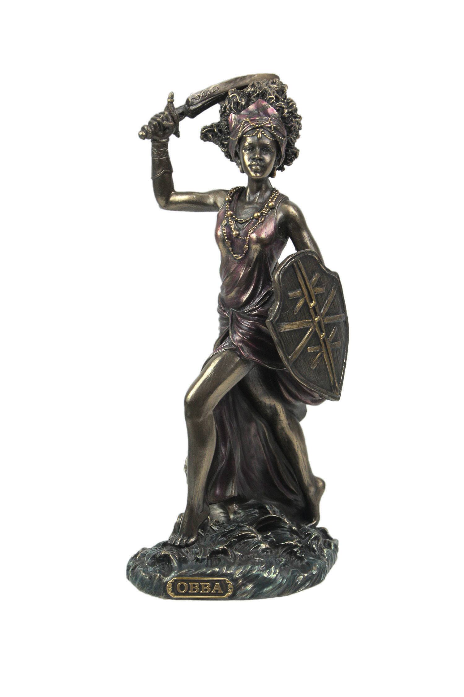 Front. Veronese Design - Bronzed Finish Obba Orisha of Marriage and Transformation Statue - Bronze.