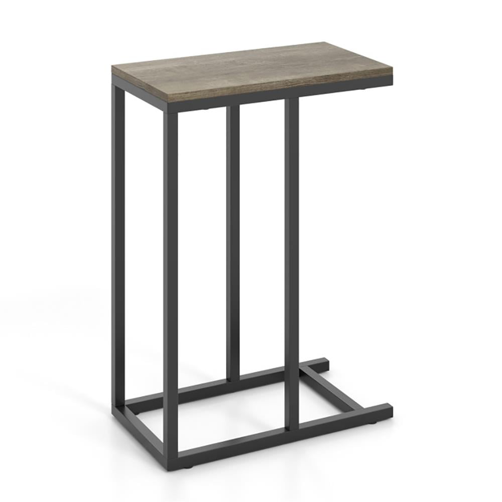 Back. Kadyn - Sofa Side End Table, End Table, Couch Table,C-shaped Side Table with Heavy-duty Metal Frame-Oak - Gray.