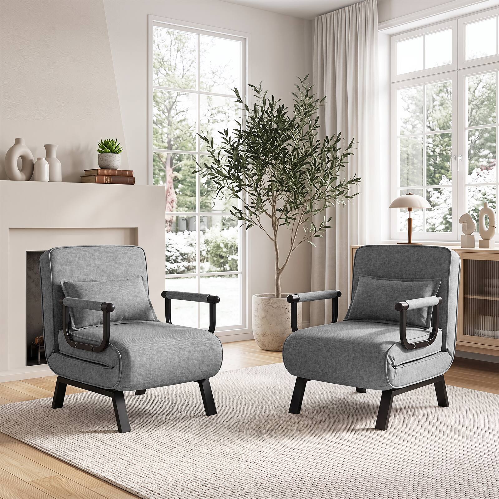 Alt View 4. Gymax - Gymax Convertible Sofa Bed 4-in-1 Folding Arm Chair Sleeper w/ 6-Position Adjustable Backrest - Gray.