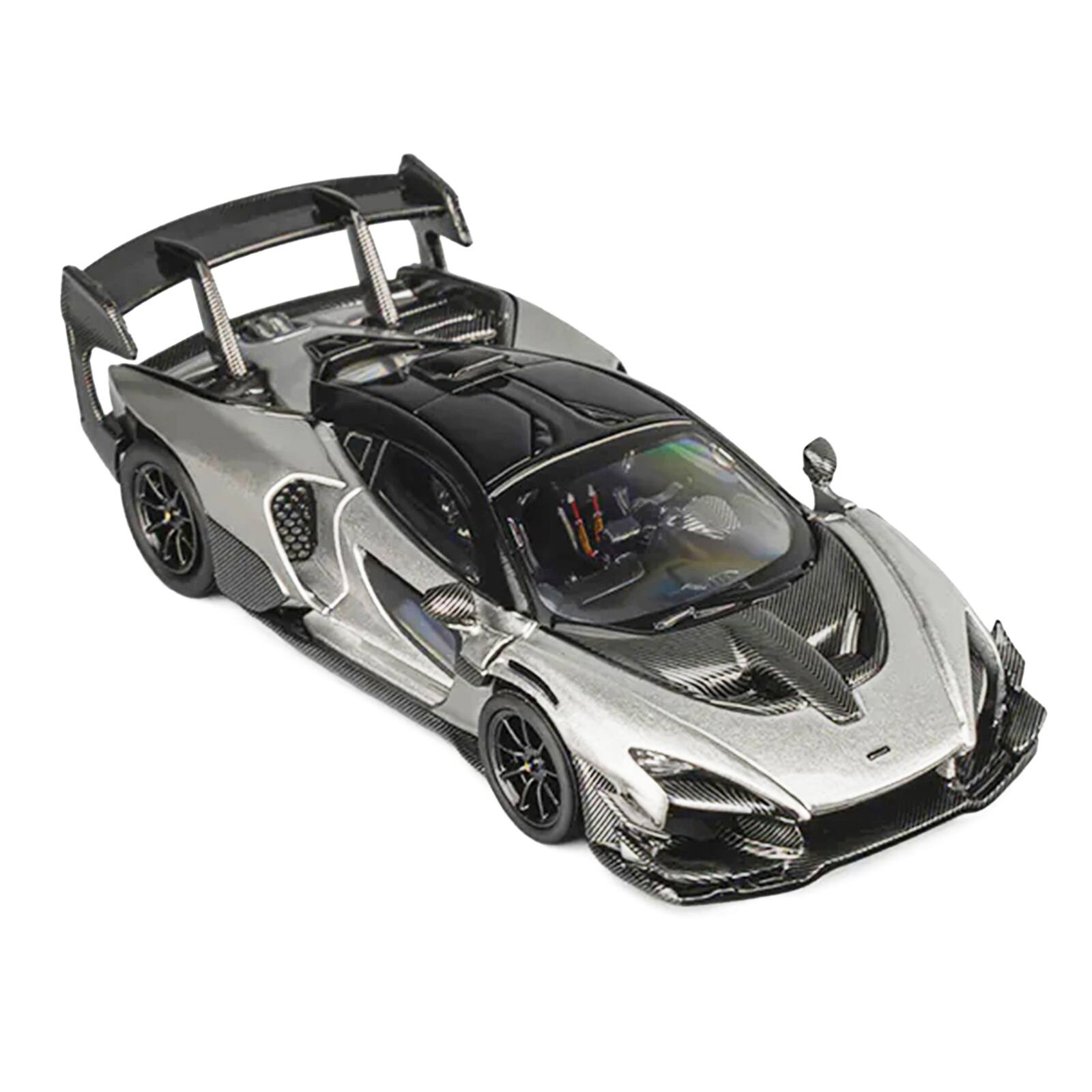 Alt View 3. CM Models - McLaren Senna GTR Silver Gray Metallic with Carbon Hood and Black Top 1/64 Diecast Model Car by CM Model.