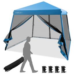 Costway - 10x10Ft Patio Outdoor Instant Pop-up Canopy Slant Leg Mesh Tent Folding - Blue