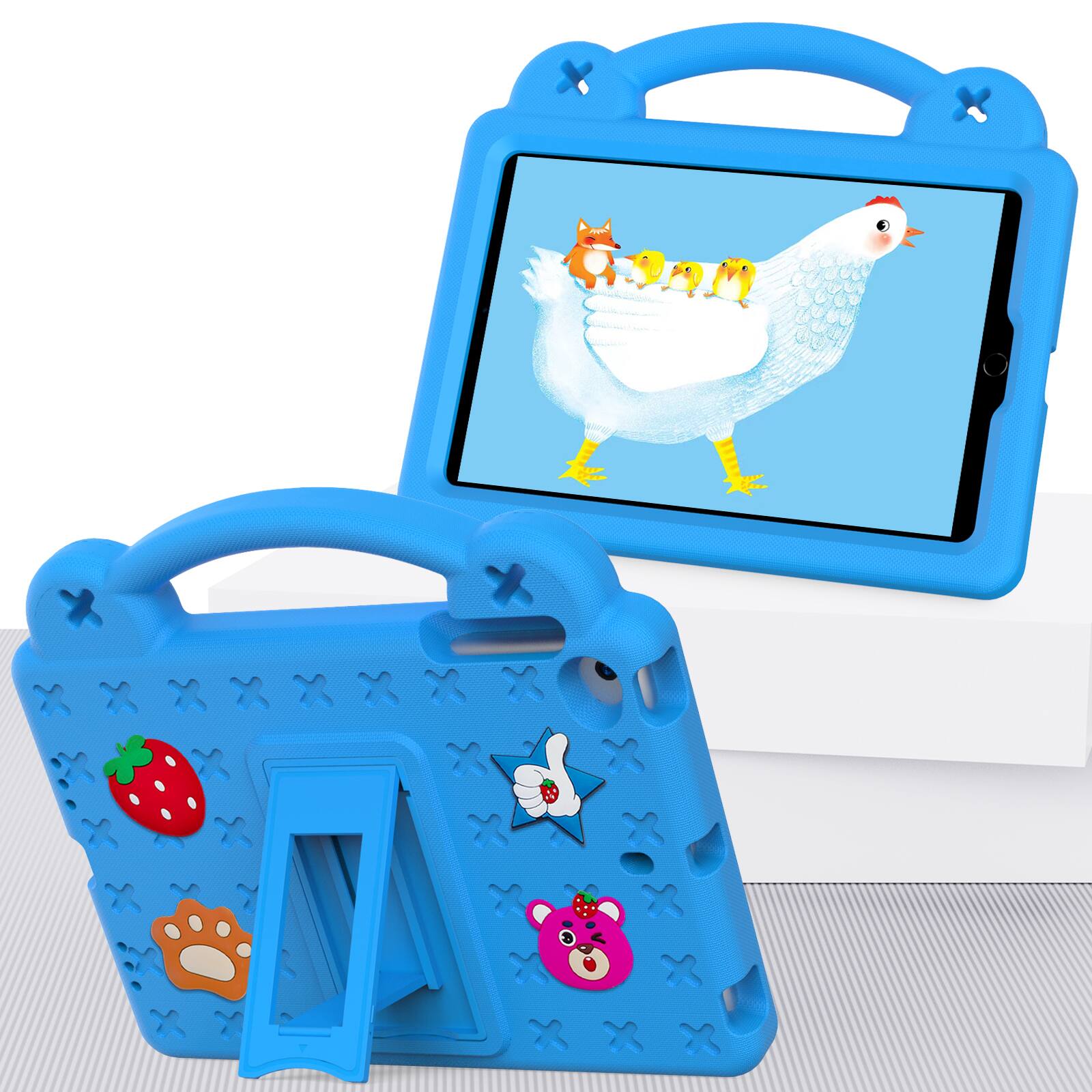 Angle. Dteck - For Apple iPad mini 5th / 4th/ 3rd Cute Cartoon Kid Case Built-in Kickstand Handle Grip Shockproof Cover - Blue.