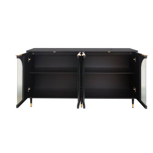 Alt View 1. LUCKY ONE - Freestanding Black Lacquered Accent Cabinet with 4 Glass Doors Adjustable Shelves for Living Room - Black.