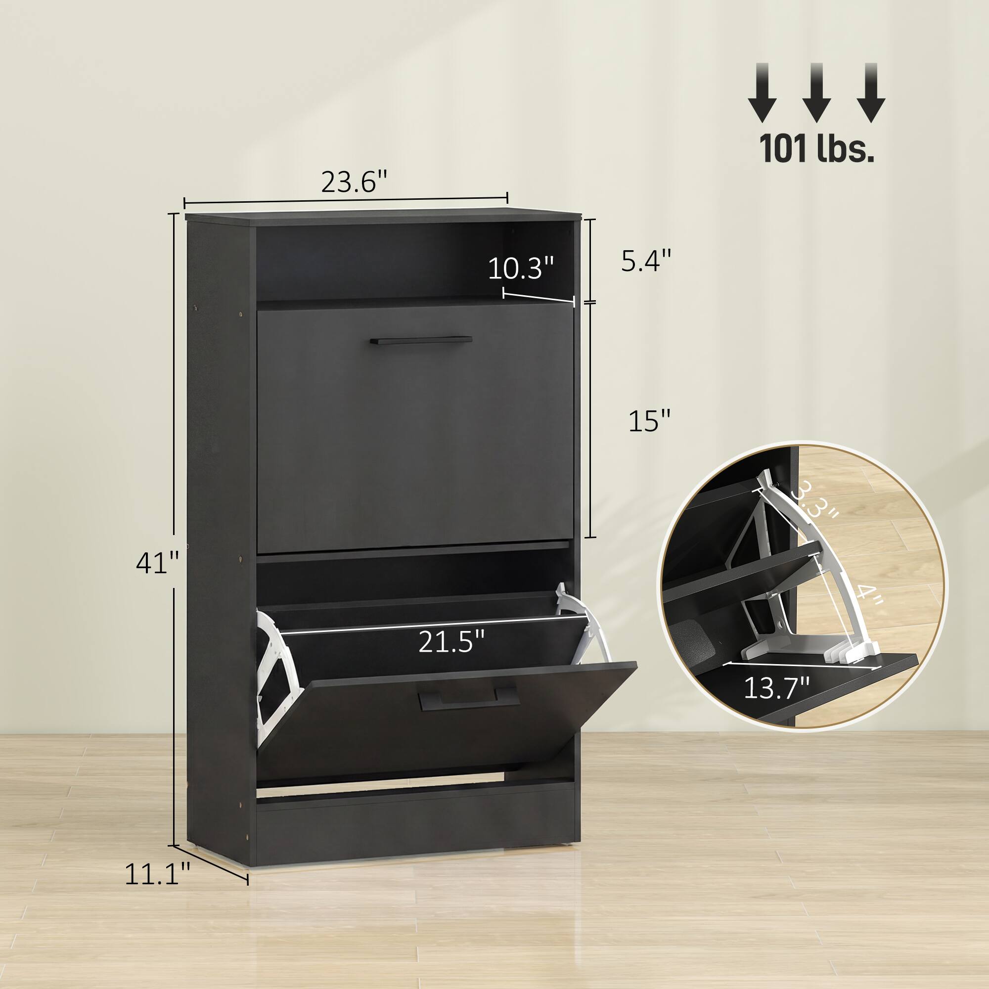 23.6" 101 lbs. 10.3" 5.4" 15" 41" 21.5" 3.3" 4" 13.7" 11.1"