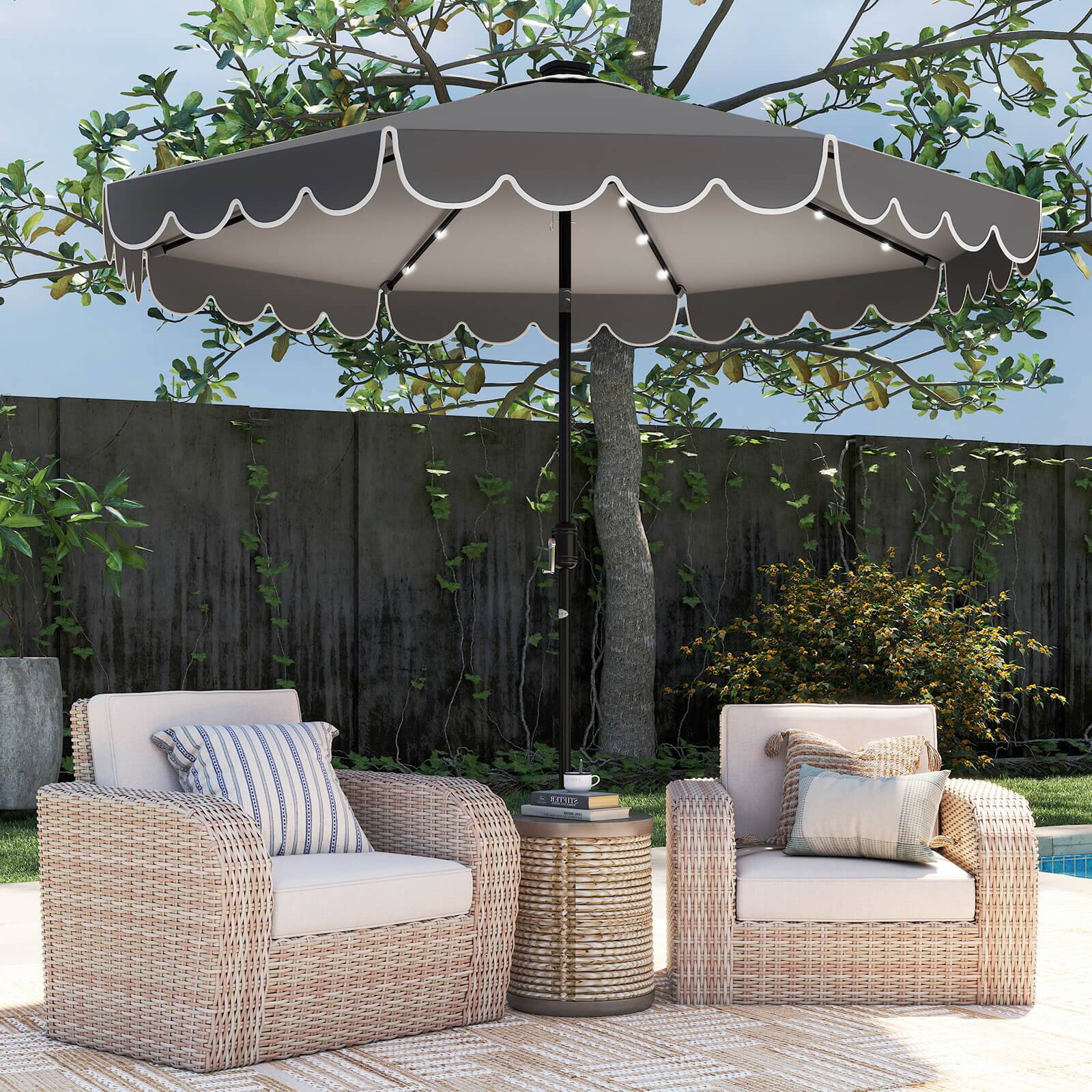 Alt View 3. Costway - Costway 10 FT Solar Patio Umbrella with 24 LED Lights 8 Ribs & Tilt Adjustment - Gray.