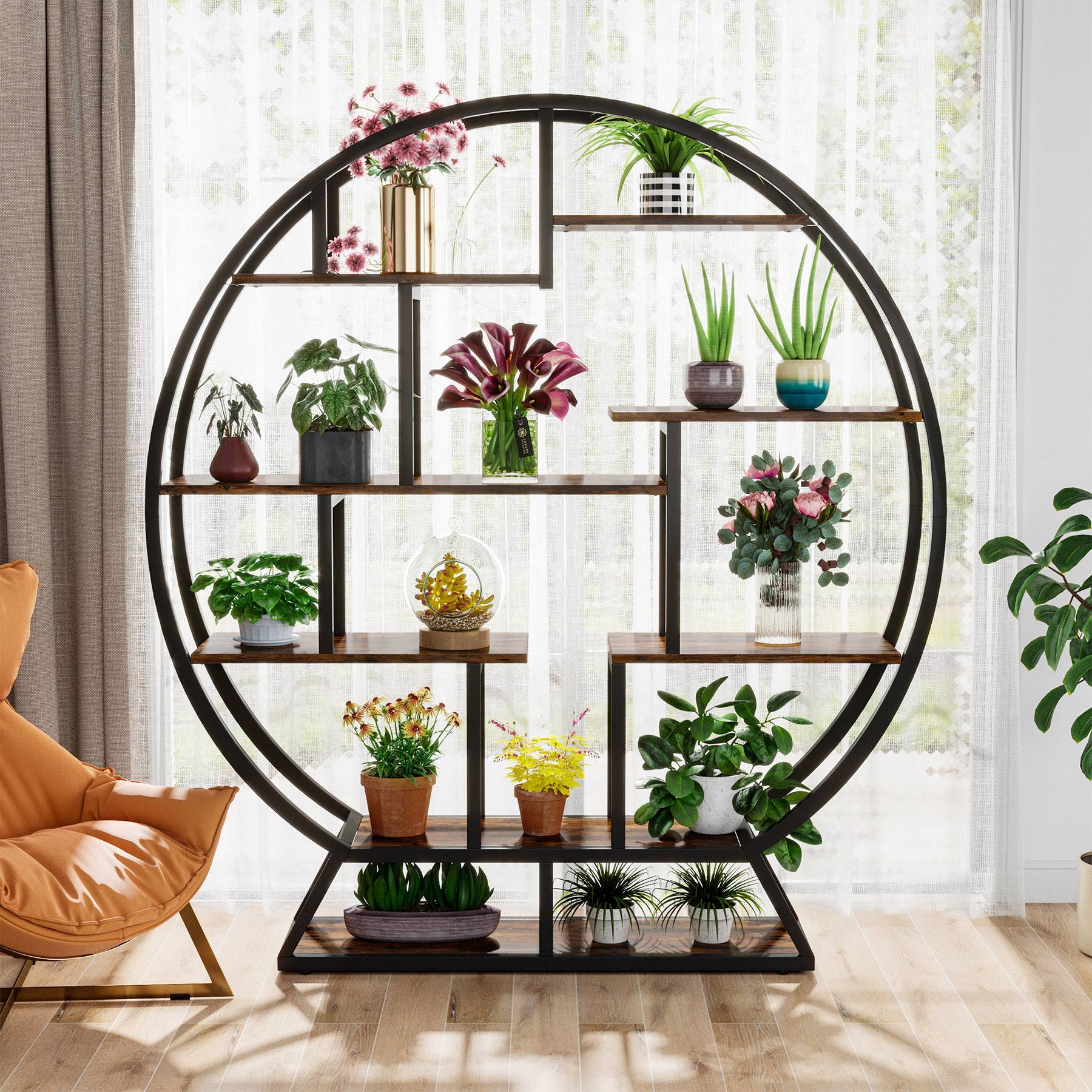 Alt View 1. Tribesigns - Office Storage Shelf, For Organizing and Displaying Items in Workspaces and Reception Areas - Brown.