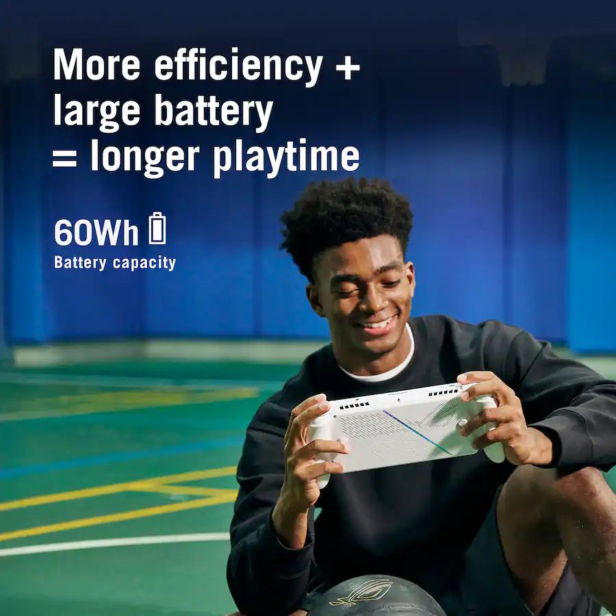 More efficiency + large battery = longer playtime
60Wh
Battery capacity