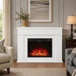 RYHNUYNE - 43-Inch Freestanding Electric Fireplace with Mantel, 1500W/5120 BTU Heater, Adjustable 3D Flame, Remote & Timer - Black
