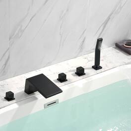 Boyel Living - 4.72 in.W Black Sloped Bathtub Hot and Cold Water Faucet with Handheld Shower and Waterfall Outlet 5-Hole - Matte Black