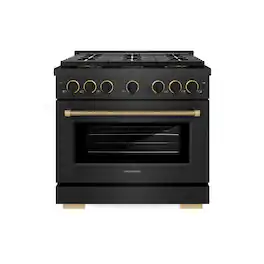 ZLINE - Designer 36 in. 5.2 cu. ft. Manual Clean Freestanding DuoPro Gas Range in Black Satin with Black and Bronze Accents - Black Satin Stainless Steel