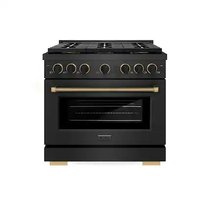 Front. ZLINE - Designer 36 in. 5.2 cu. ft. Manual Clean Freestanding DuoPro Gas Range in Black Satin with Black and Bronze Accents - Black Satin Stainless Steel.