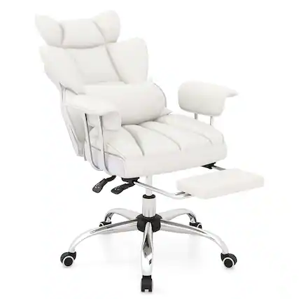 Front. WELLFOR - PU Leather Home Office Chair 400 lbs High Back Executive Chair - White.