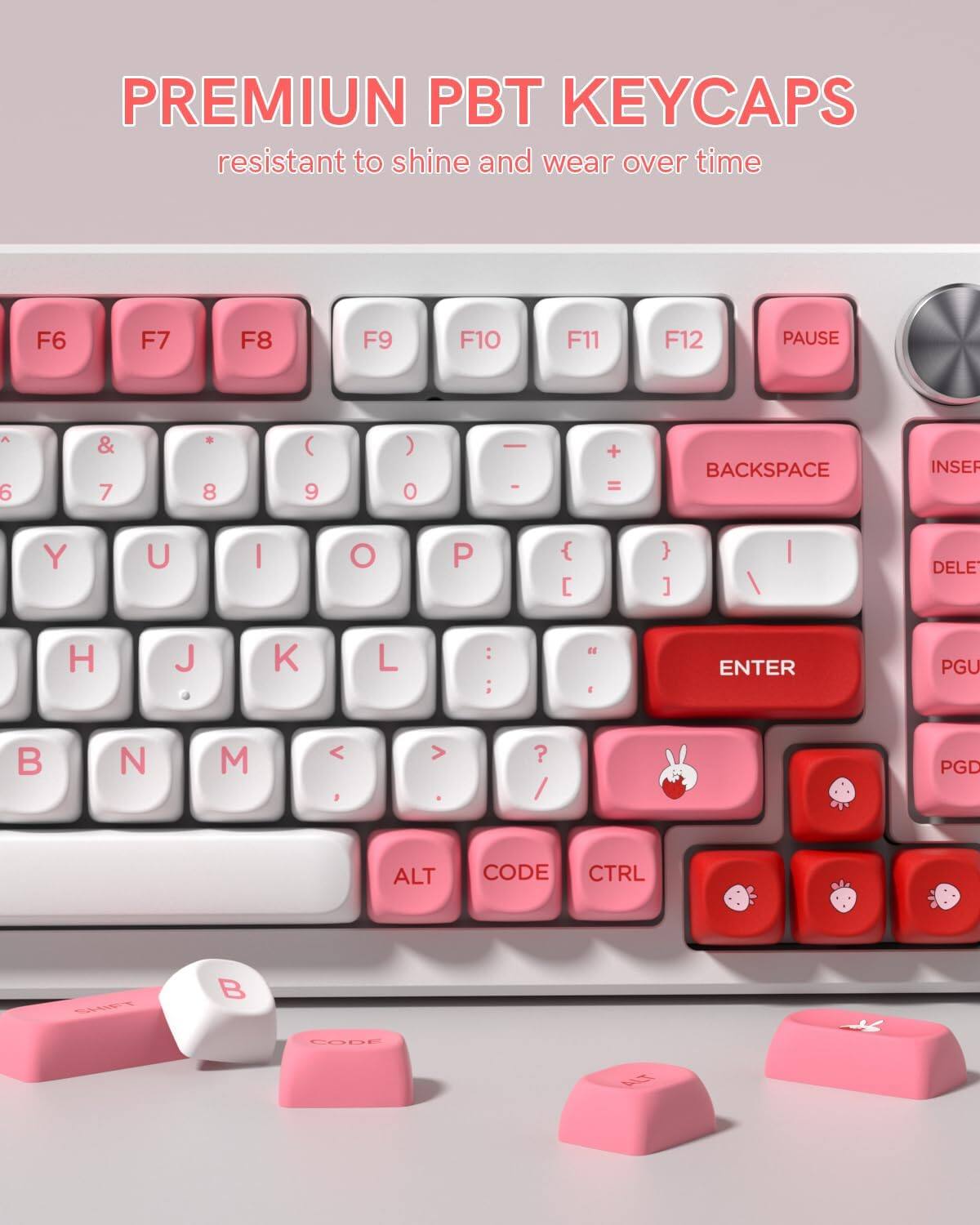 PREMIUM PBT KEYCAPS resistant to shine and wear over time

F6 F7 F8 F9 F10 F11 F12 PAUSE

6 & 7 - 8 ( 9 ) 0 - - + = BACKSPACE

INSER Y U I O P { [ } ] / I DELE

H J K L : ; d E ENTER

PGU N M < > - ? / PGD

ALT CODE CTRL B CODE