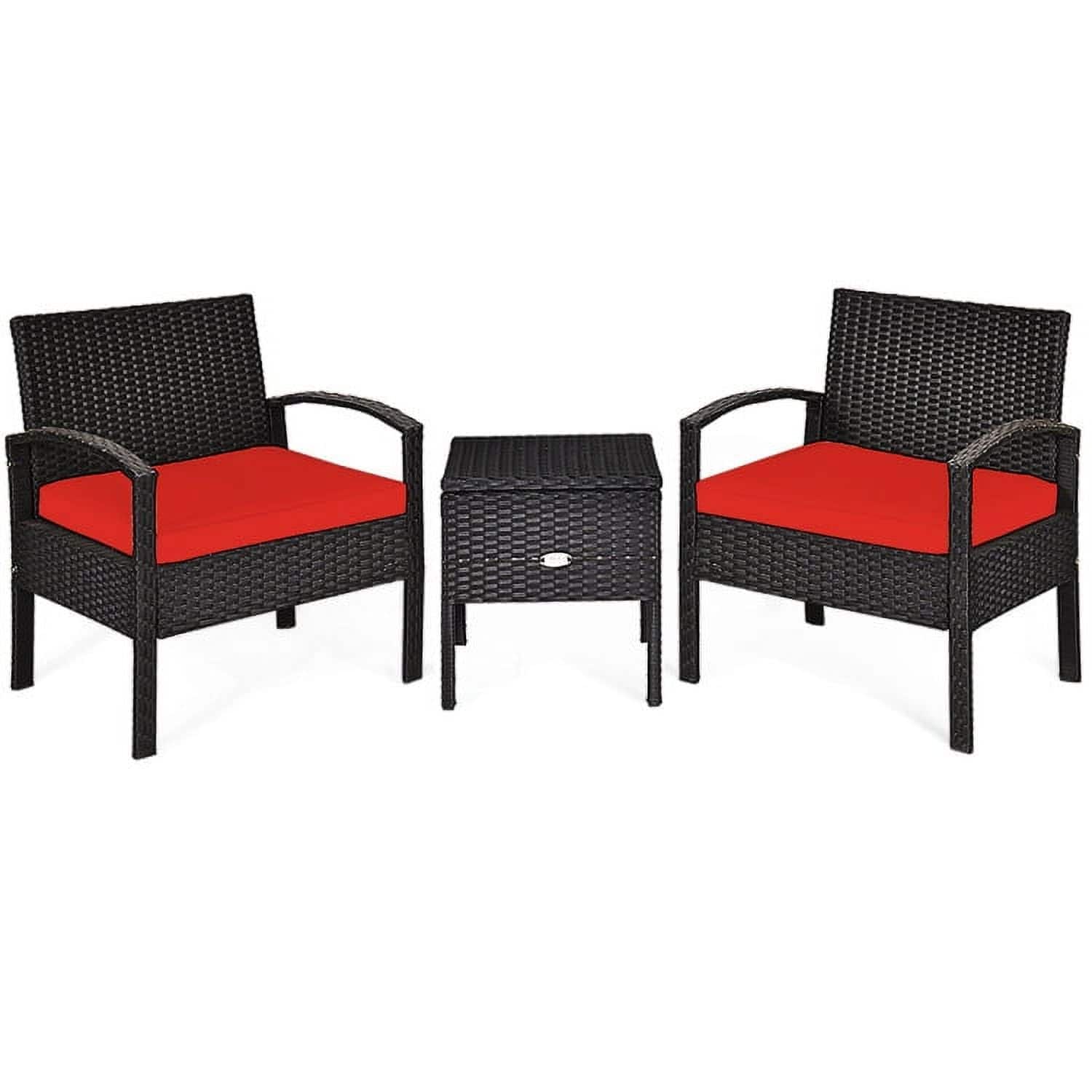 Pefilos - 3 Piece PE Rattan Wicker Patio Loveseat Sofa Set, Outdoor Patio Furniture Set Washable and Removable Cushion - Red