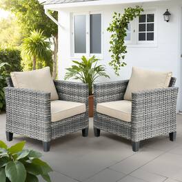 Ovios - 2 PCS Patio Furniture Comfy Single Chair Outdoor Rattan Armchair Wicker Chair with Cushions - Beige