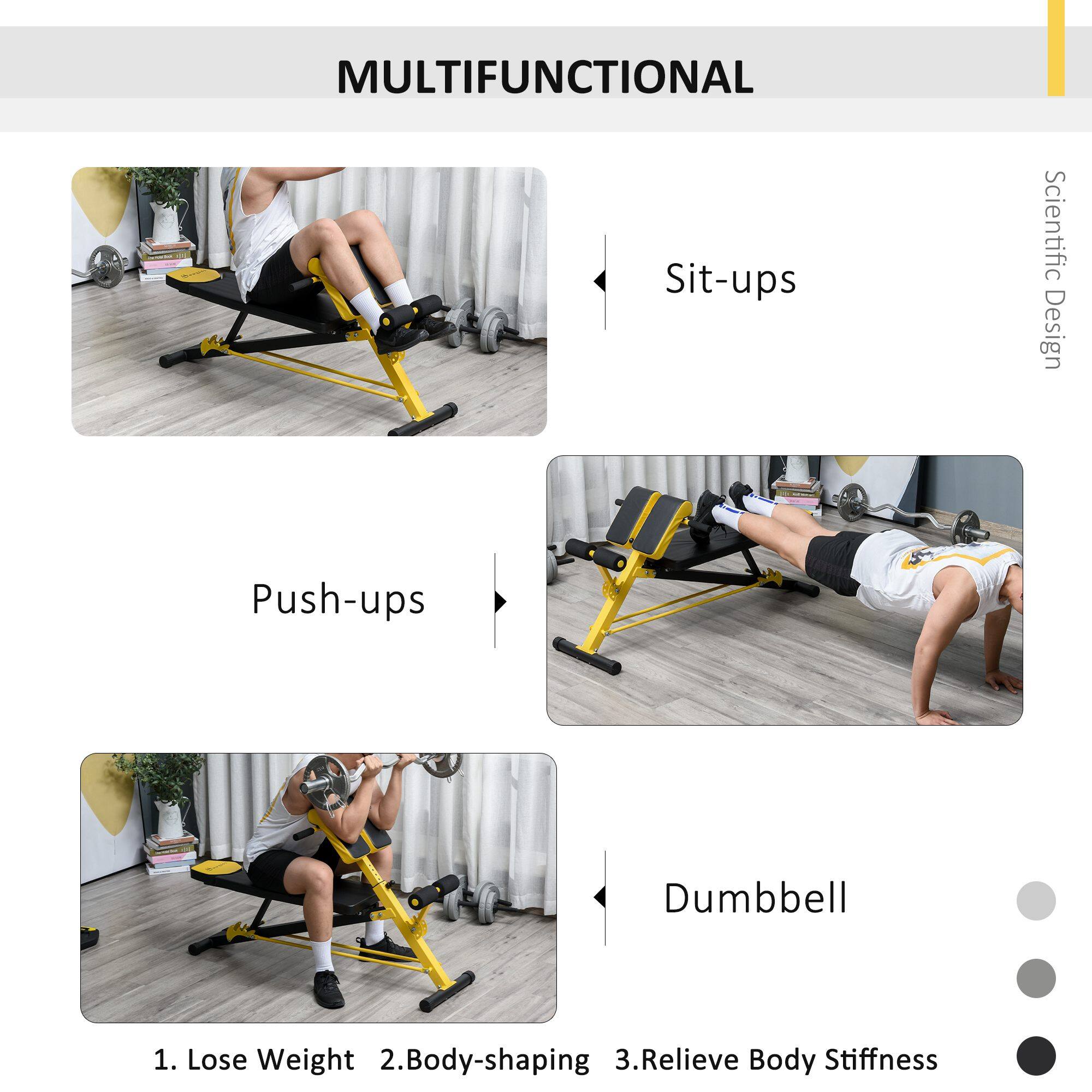 MULTIFUNCTIONAL

Sit-ups

Push-ups

Dumbbell

1. Lose Weight  
2. Body-shaping  
3. Relieve Body Stiffness