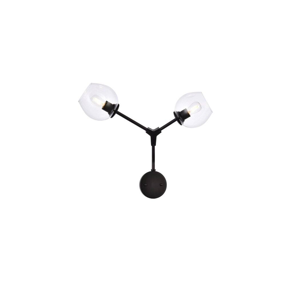 Alt View 4. Elegant Lighting - Cavoli 2 Lights Black Wall Sconce - Black And Clear.