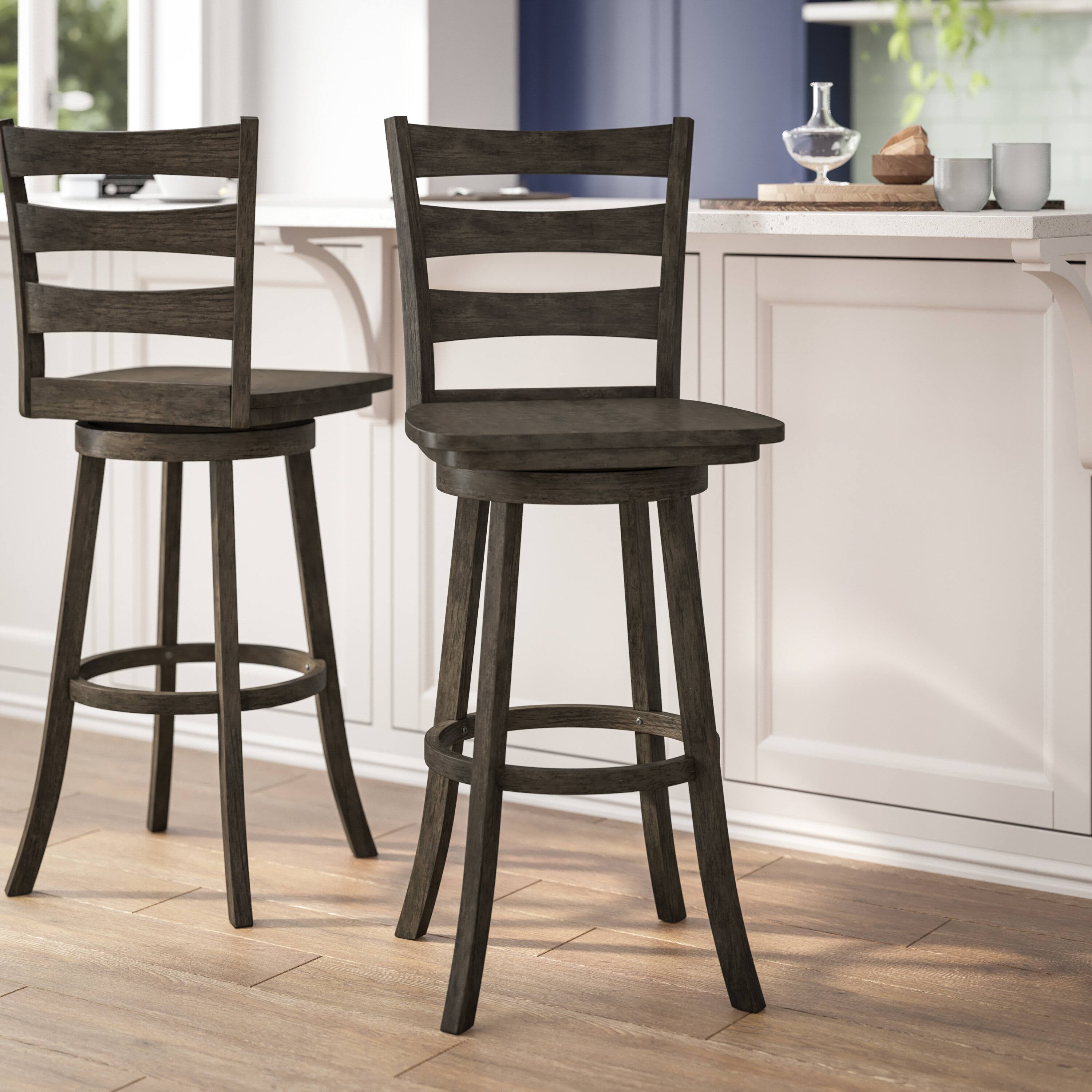 Alt View 2. Flash Furniture - Liesel Commercial Grade Wooden Classic Ladderback Swivel Bar Height Barstool with Solid Wood Seat, Gray Wash Walnut - Gray.