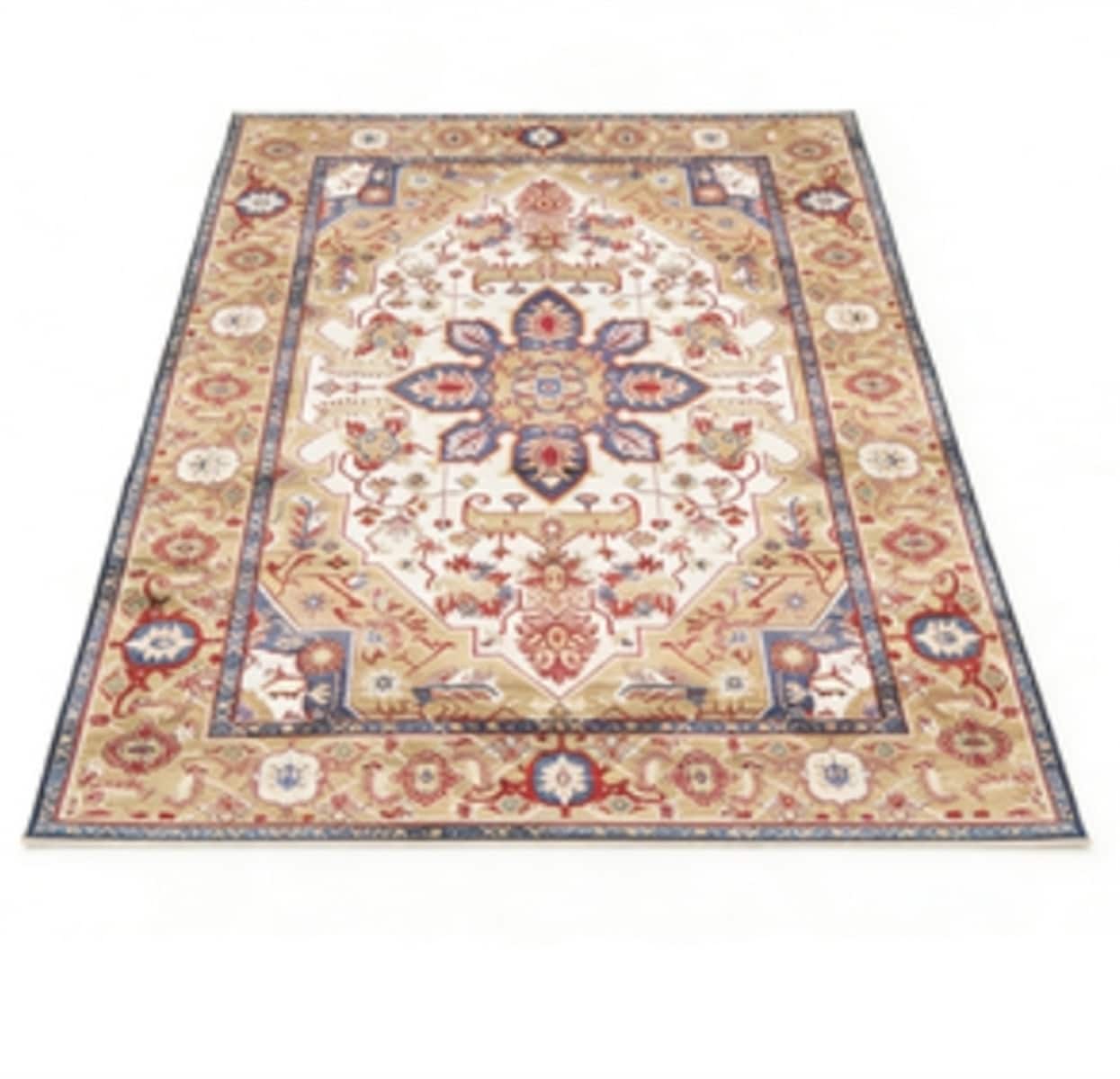 HTUTWOO - Area Rug 6x9 Vintage Bohemia - Large Persian Non-slip Washable Rug for Living Room Kitchen Bedroom, Flower Design - Blue+Gold