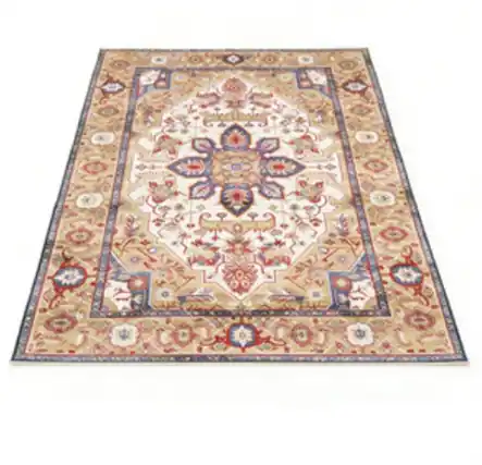 Front. HTUTWOO - Area Rug 6x9 Vintage Bohemia - Large Persian Non-slip Washable Rug for Living Room Kitchen Bedroom, Flower Design - Blue+Gold.