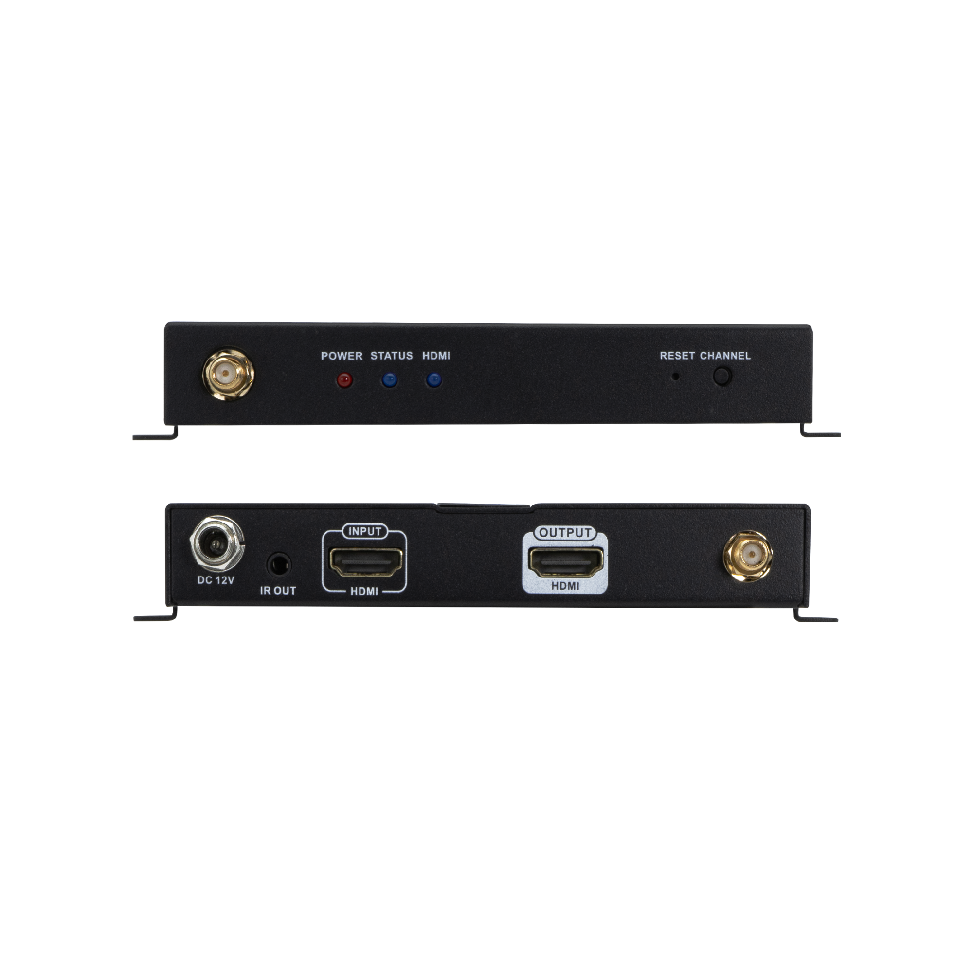 POWER STATUS HDMI RESET CHANNEL INPUT OUTPUT DC 12V IR OUT HDMI HDMI