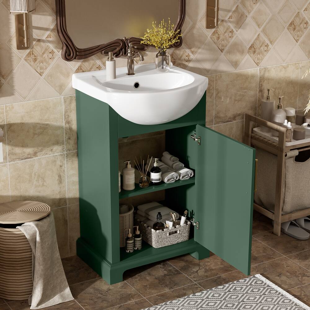 Back. Loheer - Loheer 20 inch bathroom vanity with ceramic sink, freestanding single vanity set, green - Green.