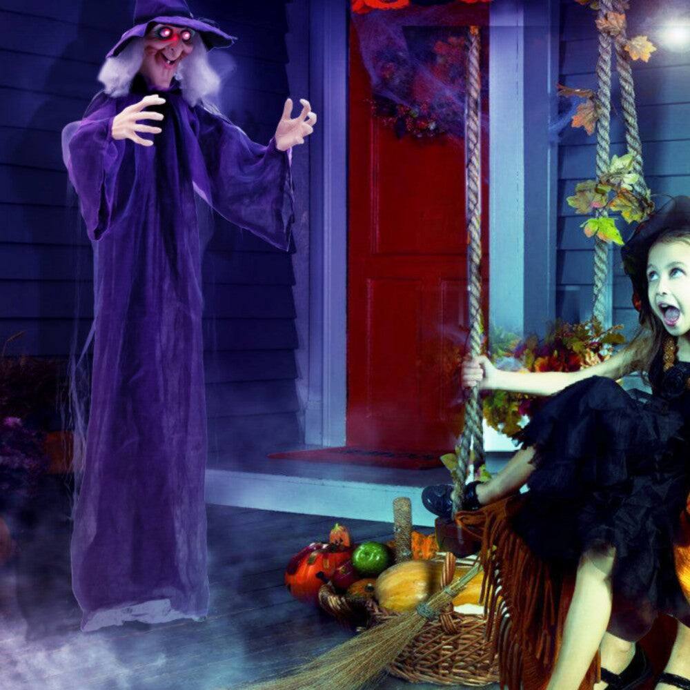 Alt View 4. Boyel Living - 6ft Halloween Decoration Spooky Sound-Activated Hanging Witch with Voice and Motion Sensor - Purple.