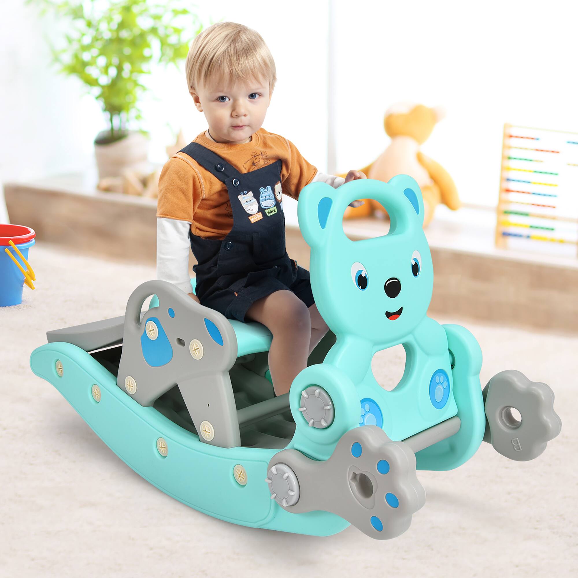 Alt View 2. Costway - Costway 4-in-1 Rocking Horse & Slide Set Toddler Slide Playset w/Basketball Hoop - Blue.