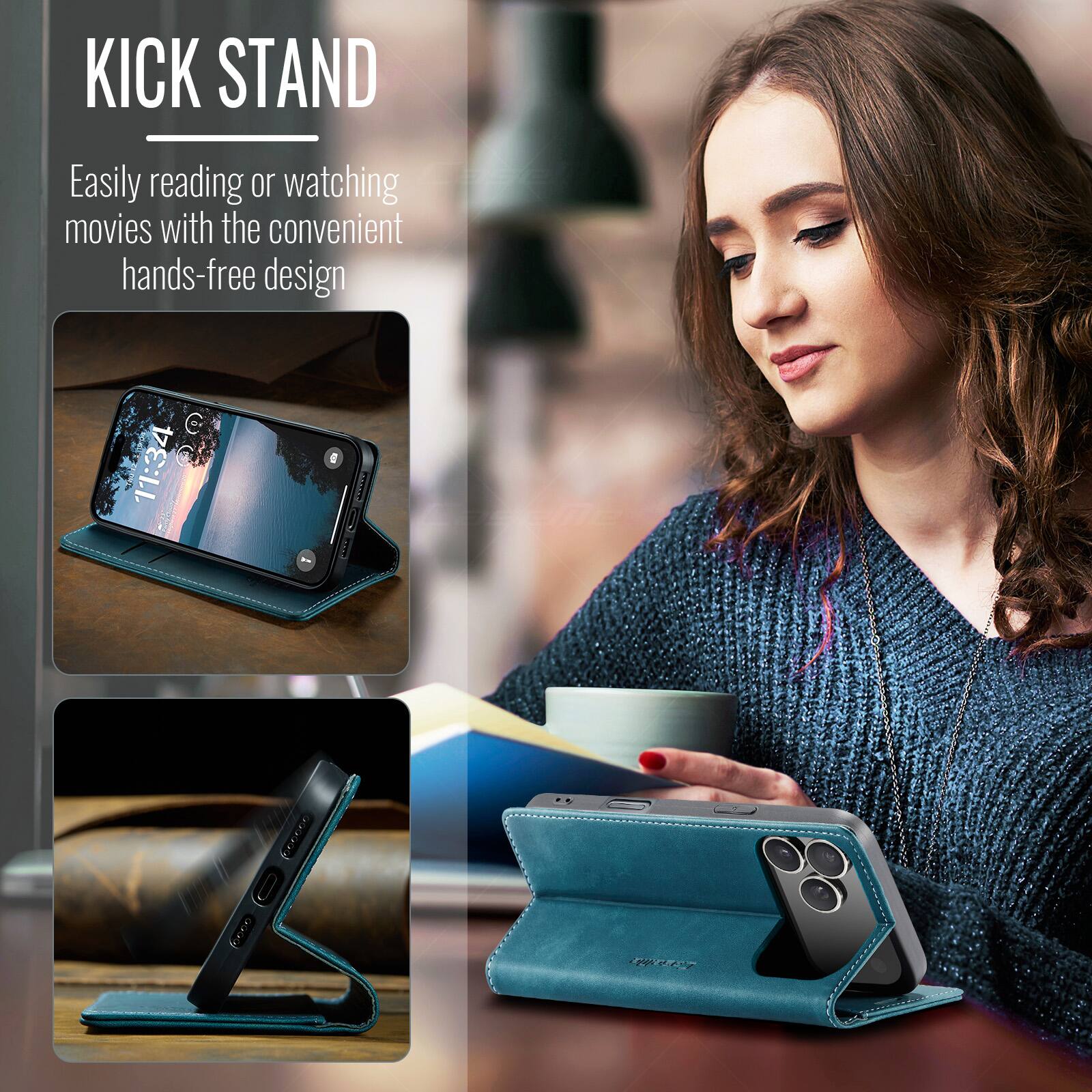 KICK STAND  
Easily reading or watching movies with the convenient hands-free design