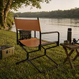 Anysun - 21" Leather Heavy Duty Folding Camping Chair for Adults – Portable Outdoor Seat for Lawn, Fishing, Courtyard & Daily Use - Brown