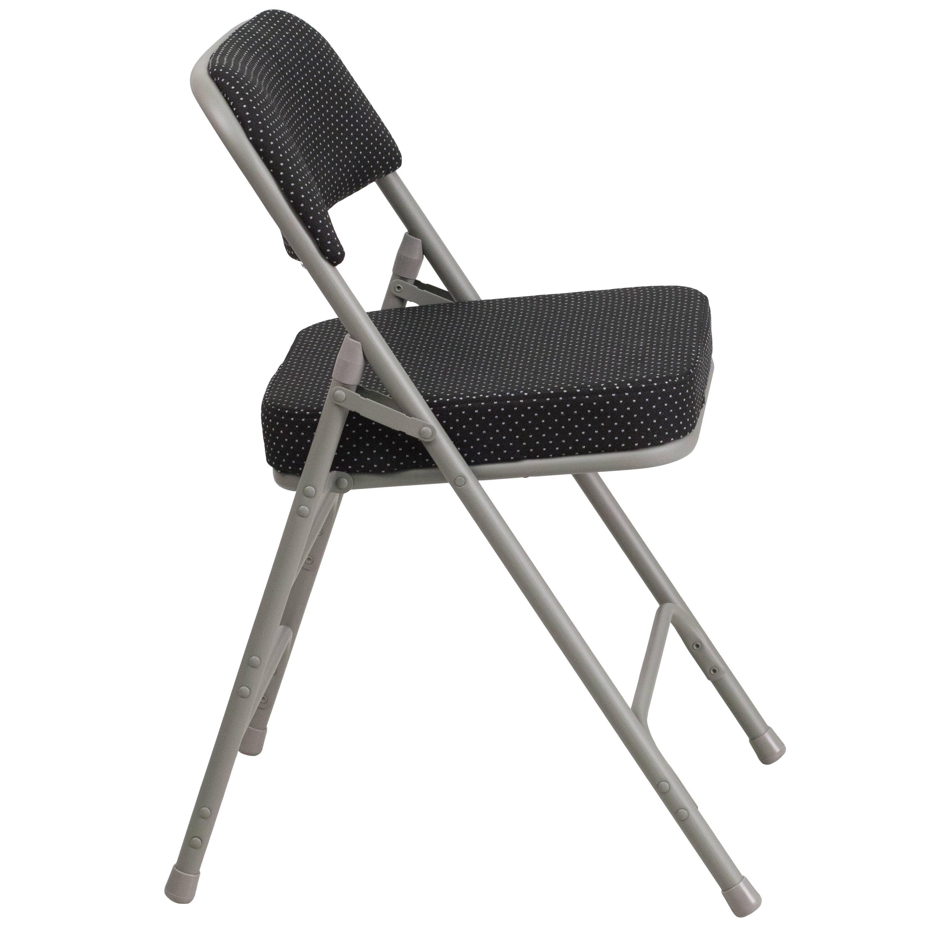 Alt View 7. Emma + Oliver - 4 Pack Premium Curved Triple Braced & Hinged Fabric Upholstered Metal Folding Chair - Black.