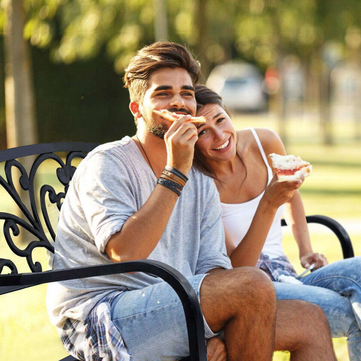 Alt View 3. Costway - Costway 50" Patio Park Garden Bench Porch Chair Steel Frame Cast Iron Backrest - Black.