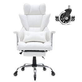 Loheer - Reclining Office Chair with Footrest, PU Leather Big & Tall Executive Chair, 350 lbs - White