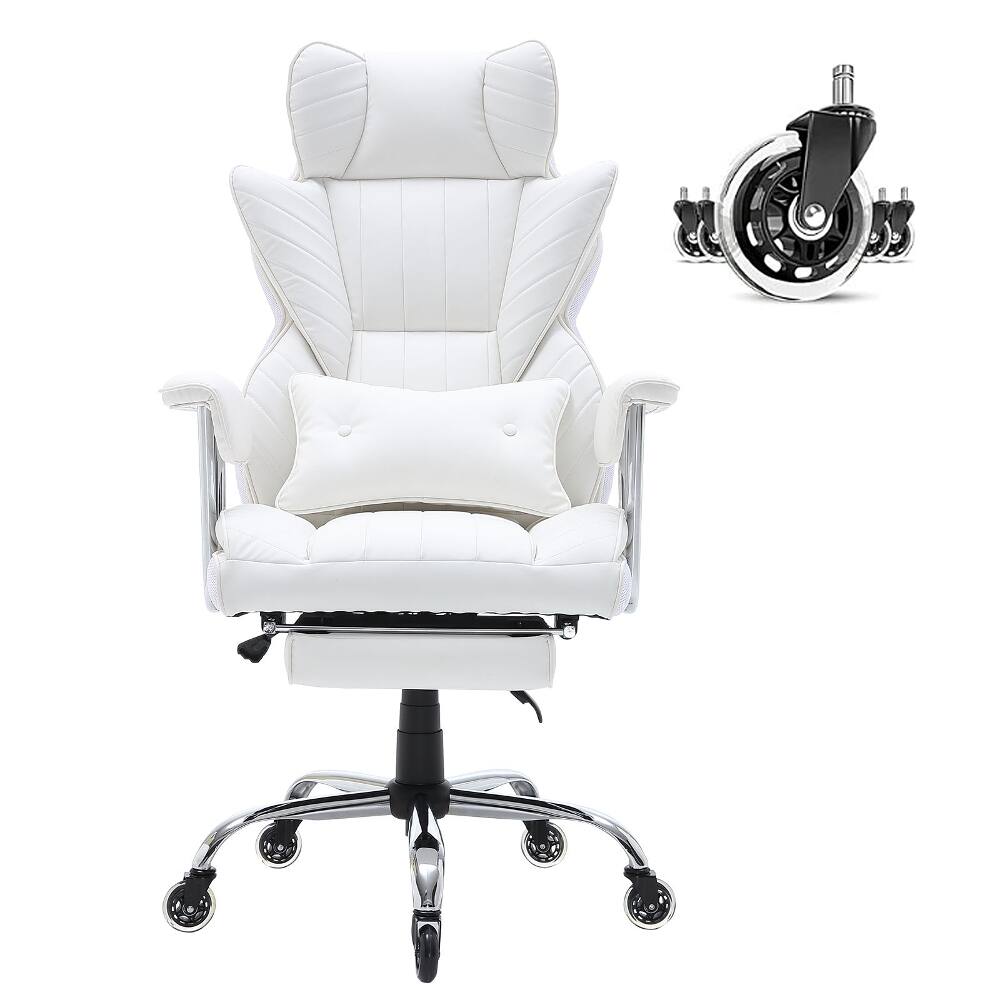 Front. Loheer - Loheer Reclining Office Chair with Footrest, White PU Leather Big & Tall Executive Chair, 350 lbs - White.