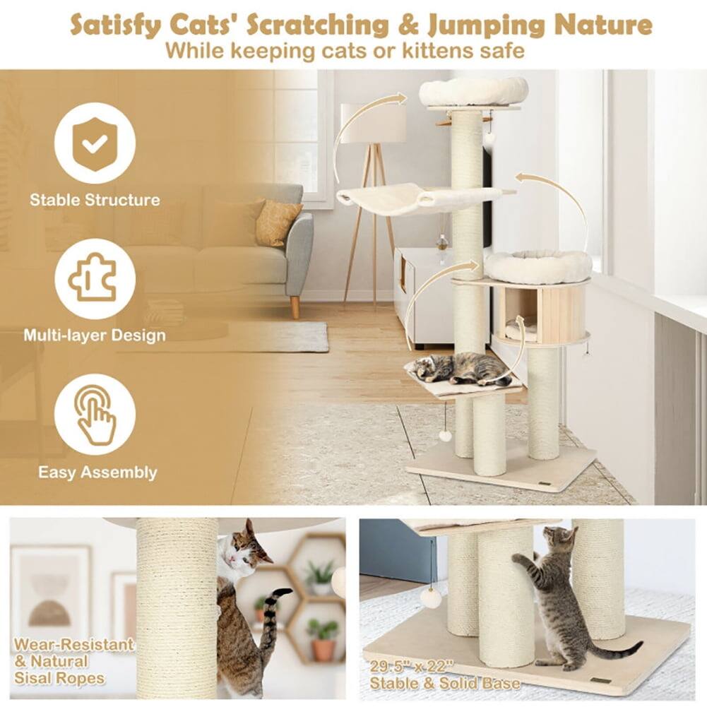 Satisfy Cats' Scratching & Jumping Nature While keeping cats or kittens safe

- Stable Structure
- Multi-layer Design
- Easy Assembly
- Wear-Resistant & Natural Sisal Ropes
- 29.5" x 22" Stable & Solid Base