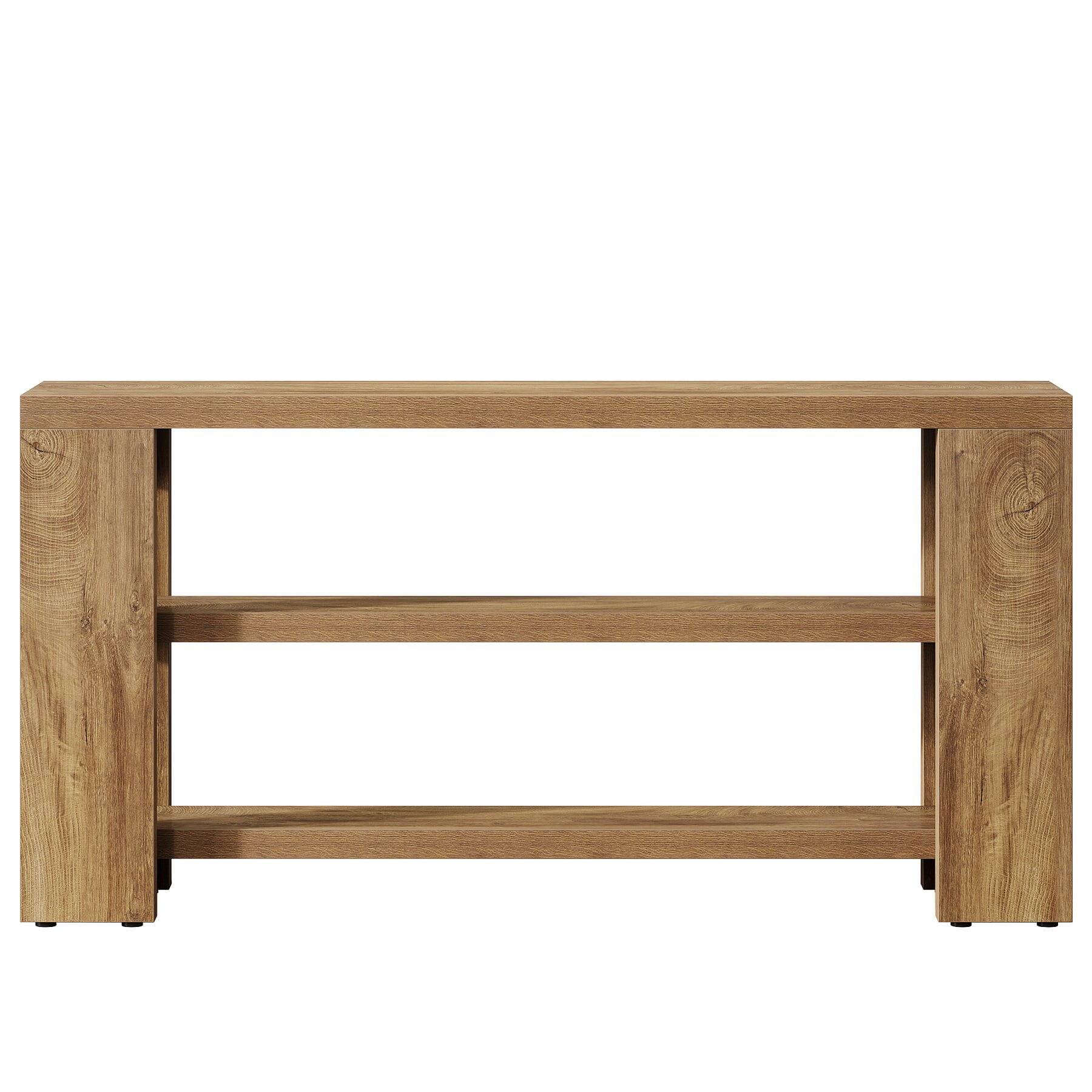 Alt View 2. Kadyn - Oak Wood Console Table - 3-Shelf Open Base, Rustic Entryway/Living Room Storage, Sturdy & Elegant, Brown - Brown.