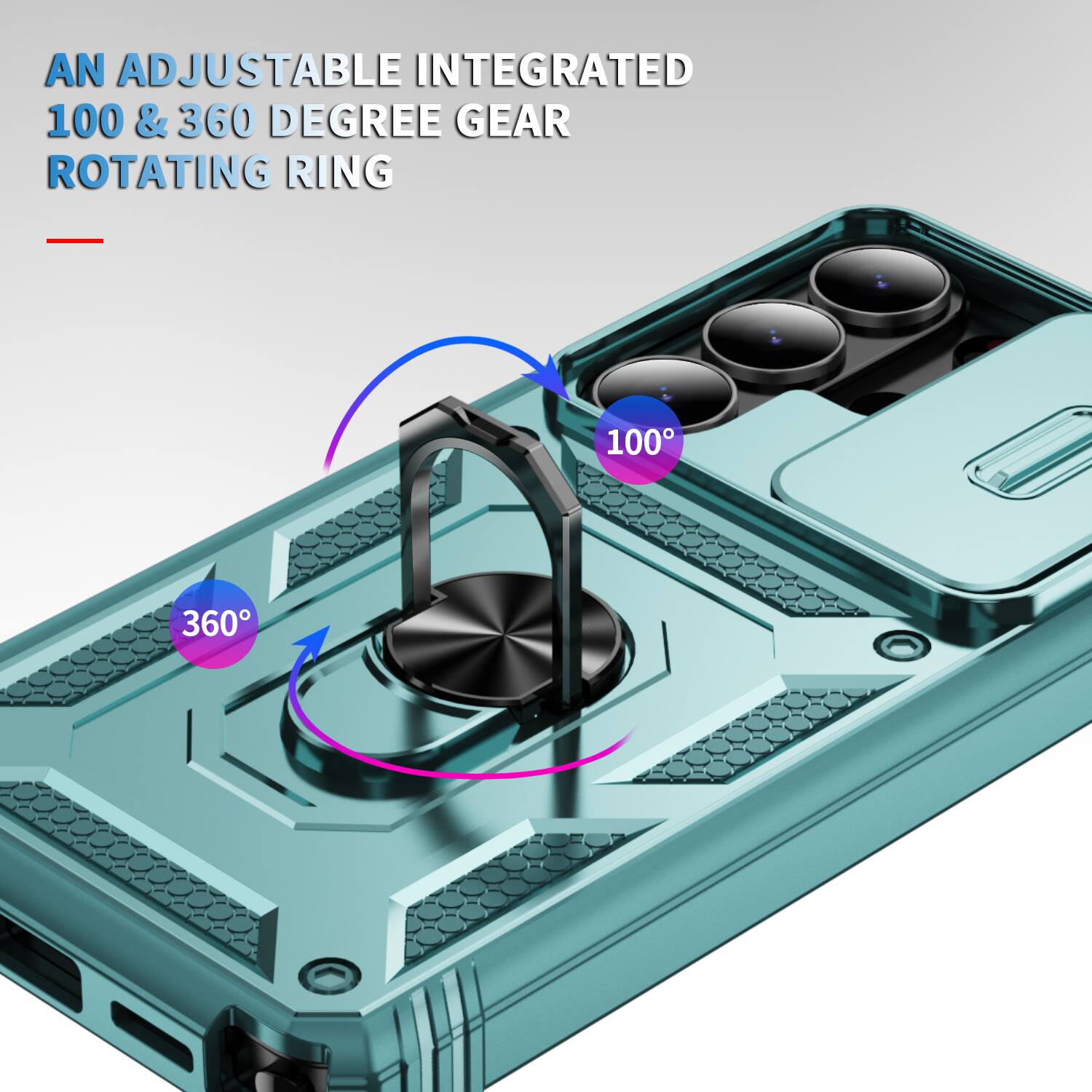 AN ADJUSTABLE INTEGRATED 100 & 360 DEGREE GEAR ROTATING RING