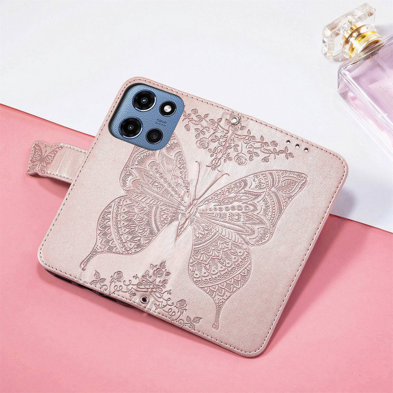 Alt View 9. UUCOVER - PU Leather Wallet Case for Motorola G 5G (2025) with Card Cash Holder, Magnetic Clasp Flip Stand Cover with Wrist Strap - Rosegold.