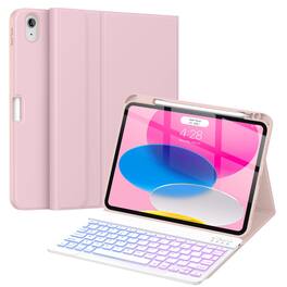 Pacoar Cade - For Ipad (a16) 11th/10th Generation Case With Keyboard(2025/2022)-7 Color Backlight Wireless Detachable Folio Cover - Pink
