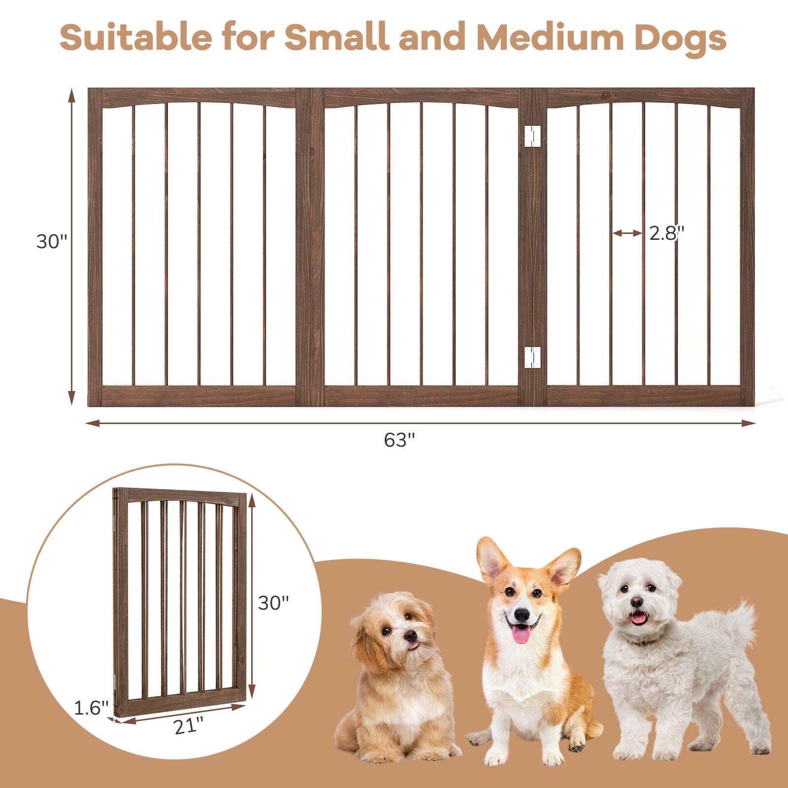 Suitable for Small and Medium Dogs

- Height: 30"
- Width: 63"
- Vertical Bar Spacing: 2.8"
- Small Door Height: 30"
- Small Door Width: 21"
- Small Door Thickness: 1.6"