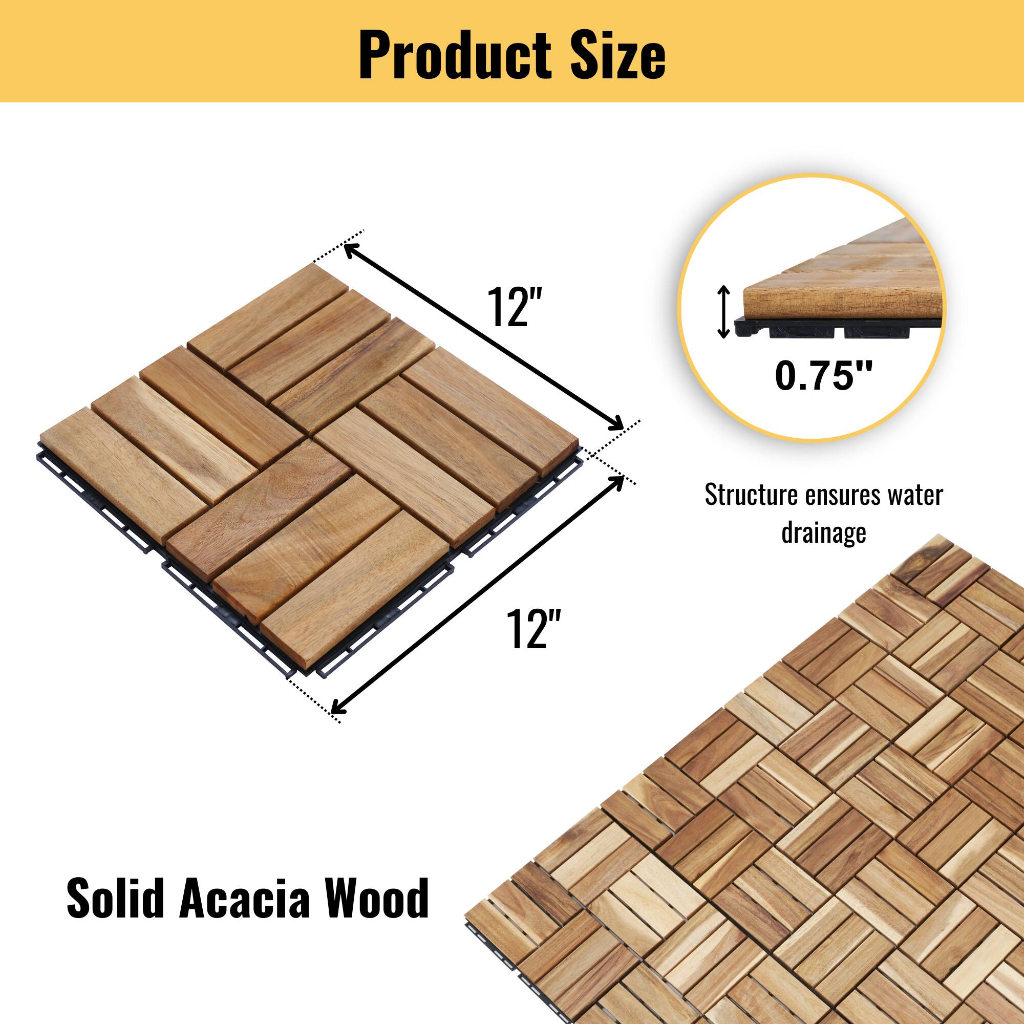 Product Size: 12" x 0.75"  
Structure ensures water drainage  
Solid Acacia Wood