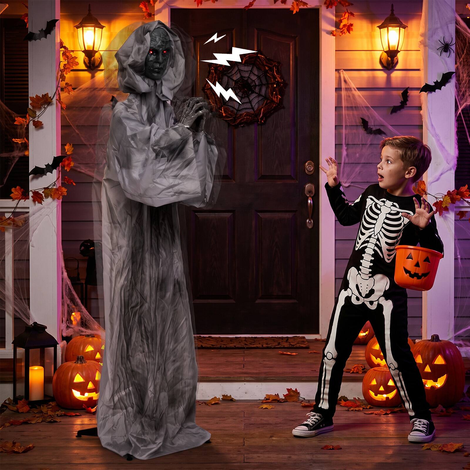Alt View 5. Costway - Costway 5.6 ft Halloween Weeping Woman Animatronic with Light-Up Eyes, Moving Body - Gray.