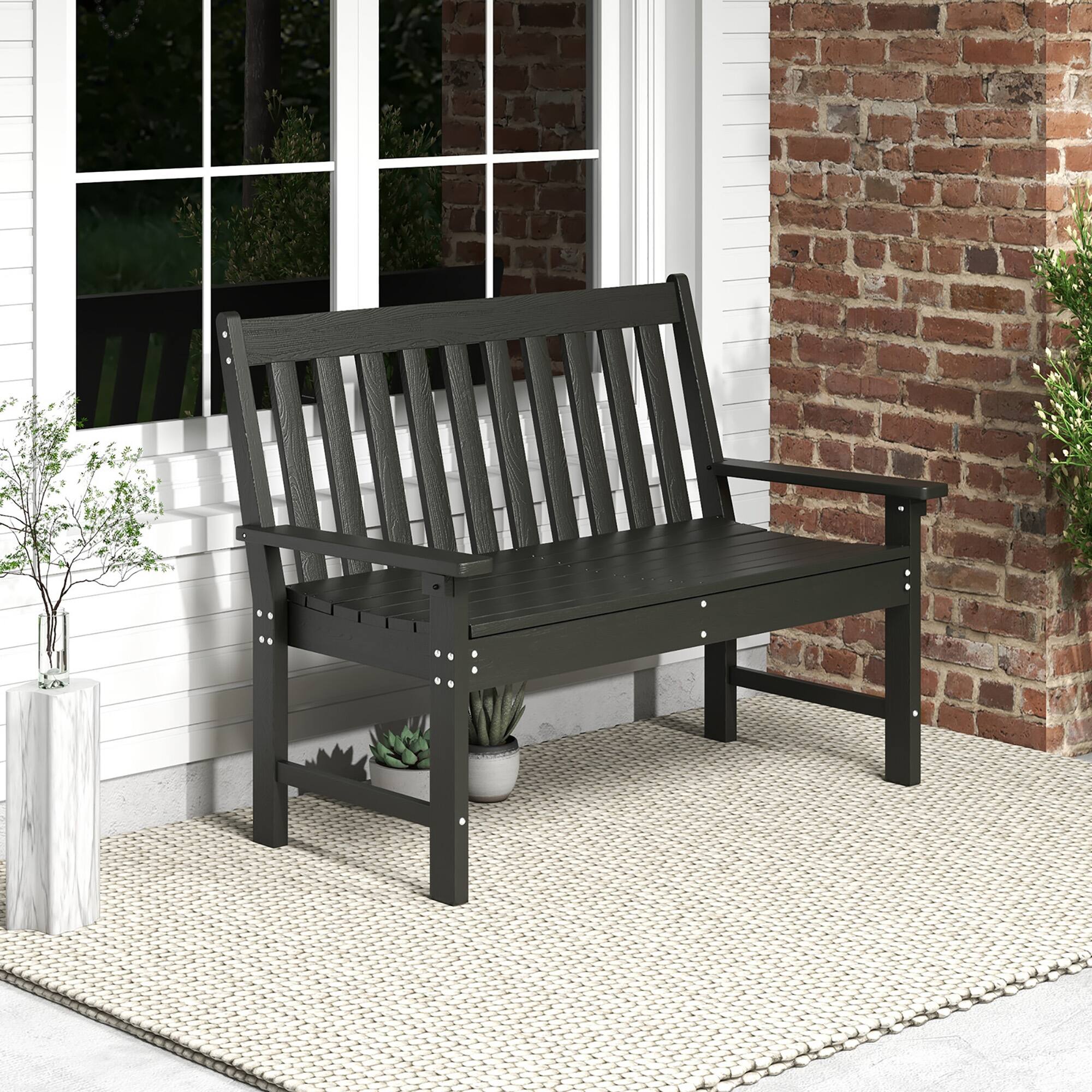 Alt View 1. Gymax - Gymax Garden Bench All-Weather HDPE 2-Person Outdoor Bench for Front Porch Backyard Black - Black.