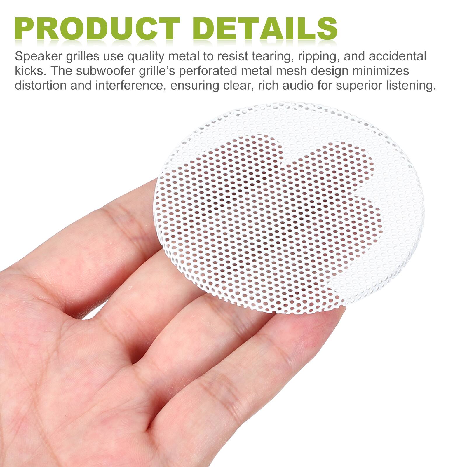 PRODUCT DETAILS

Speaker grilles use quality metal to resist tearing, ripping, and accidental kicks. The subwoofer grille's perforated metal mesh design minimizes distortion and interference, ensuring clear, rich audio for superior listening.