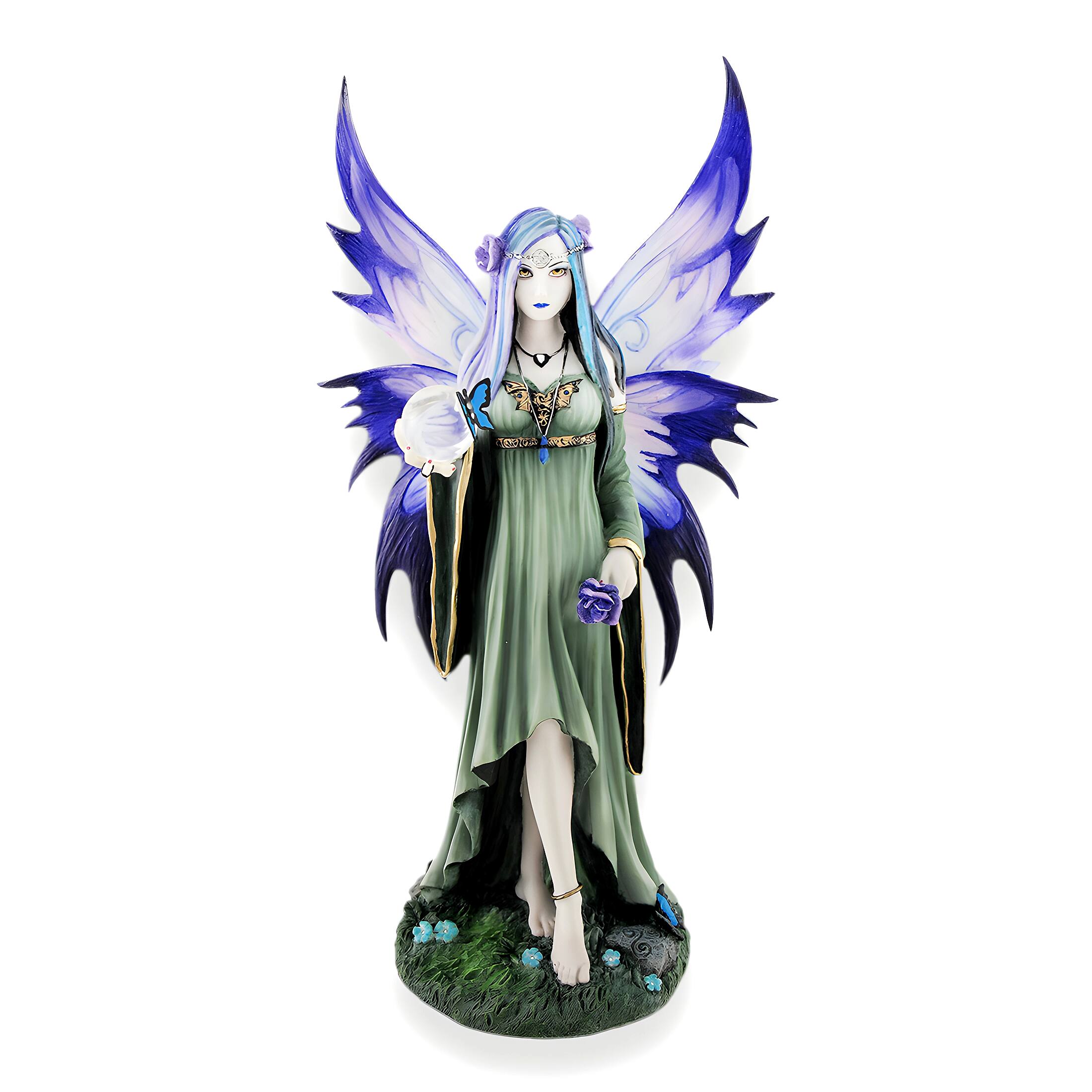 Front. Veronese Design - Anne Stokes `Mystic Aura` Fantasy Fairy Statue - Blue.