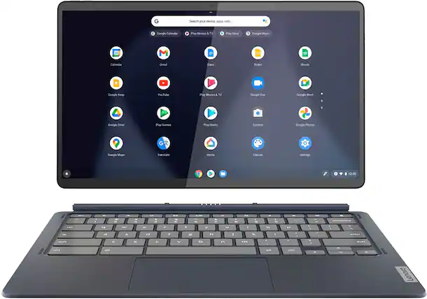 Front. Lenovo - Lenovo IP Duet 5 13Q7C6 13.3" Chromebook Qualcomm Snapdragon 7c Gen2 4GB Ram 128GB eMMC Chrome OS- Refurbished - Abyss Blue.