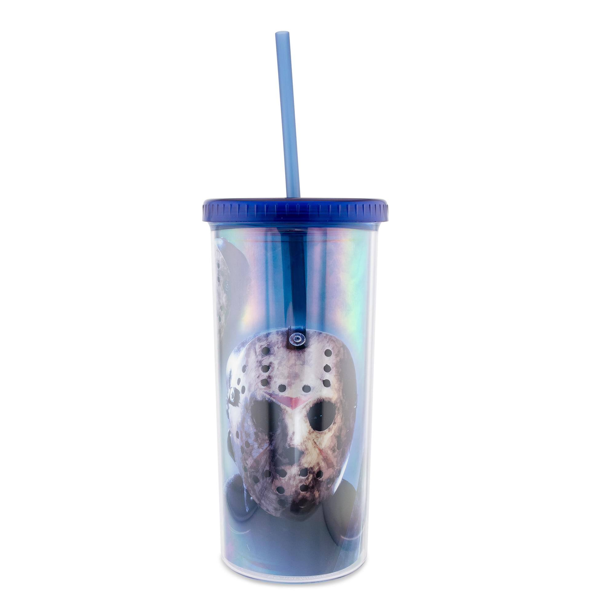 Alt View 1. Silver Buffalo - Friday The 13th Jason Carnival Cup With Lid and Straw | Holds 20 Ounces - Blue.