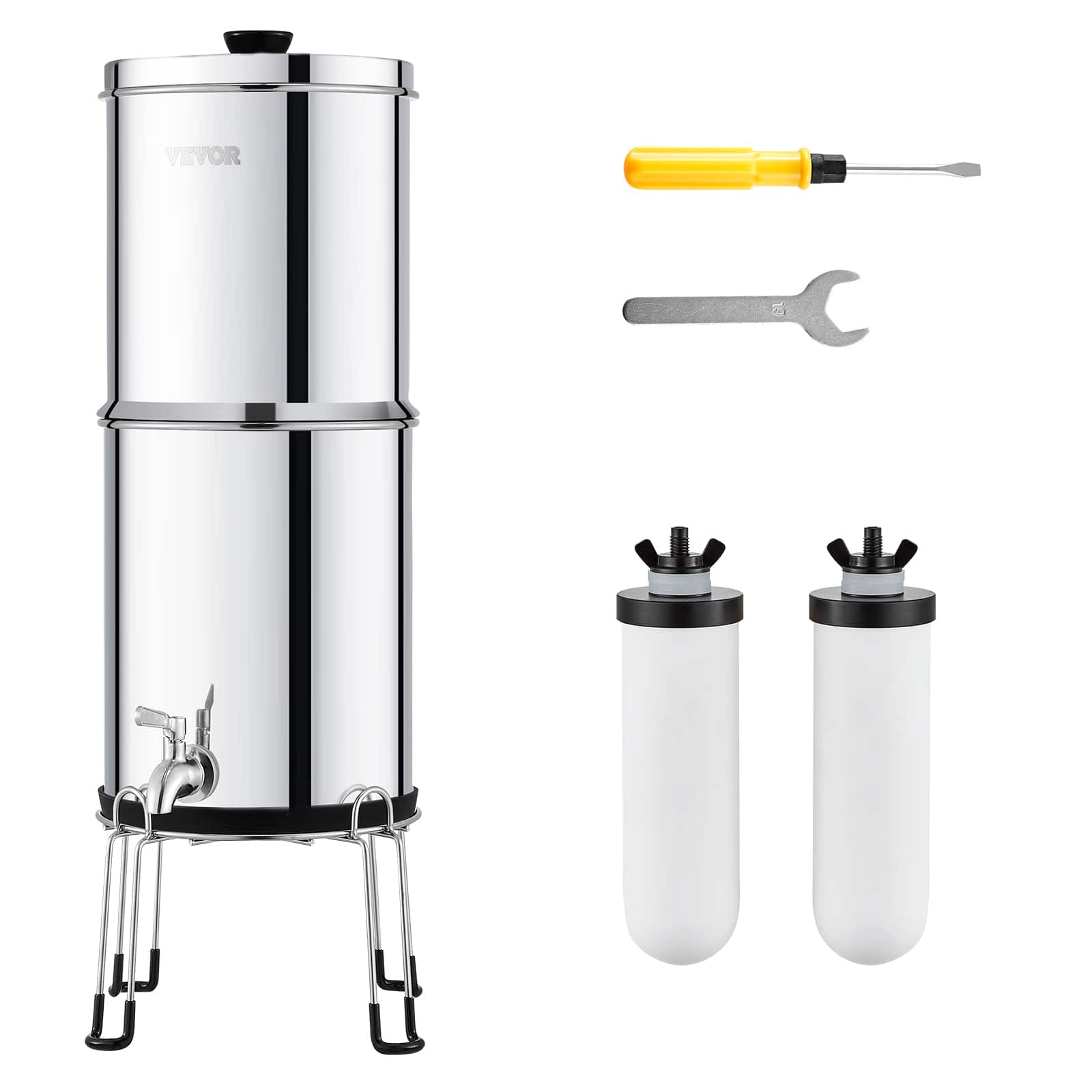 Front. VEVOR - Gravity-fed Water Filter System, 2.25G 304 Stainless-Steel Countertop Water Filtration System - Silver.