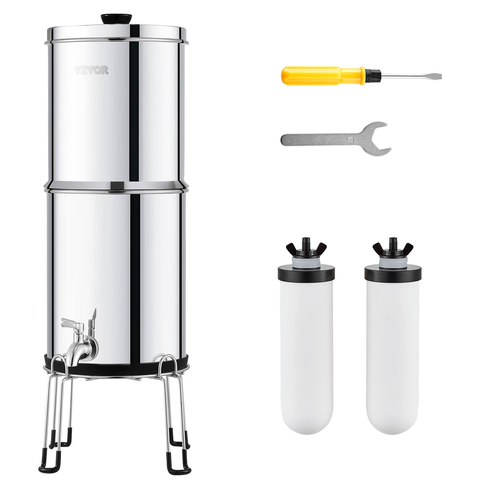 Front. VEVOR - Gravity-fed Water Filter System, 2.25G 304 Stainless-Steel Countertop Water Filtration System - Silver.